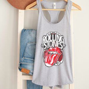 Rolling Stones Graphic Racerback Tank — XL Heather Grey - Retro Band Tank Top
